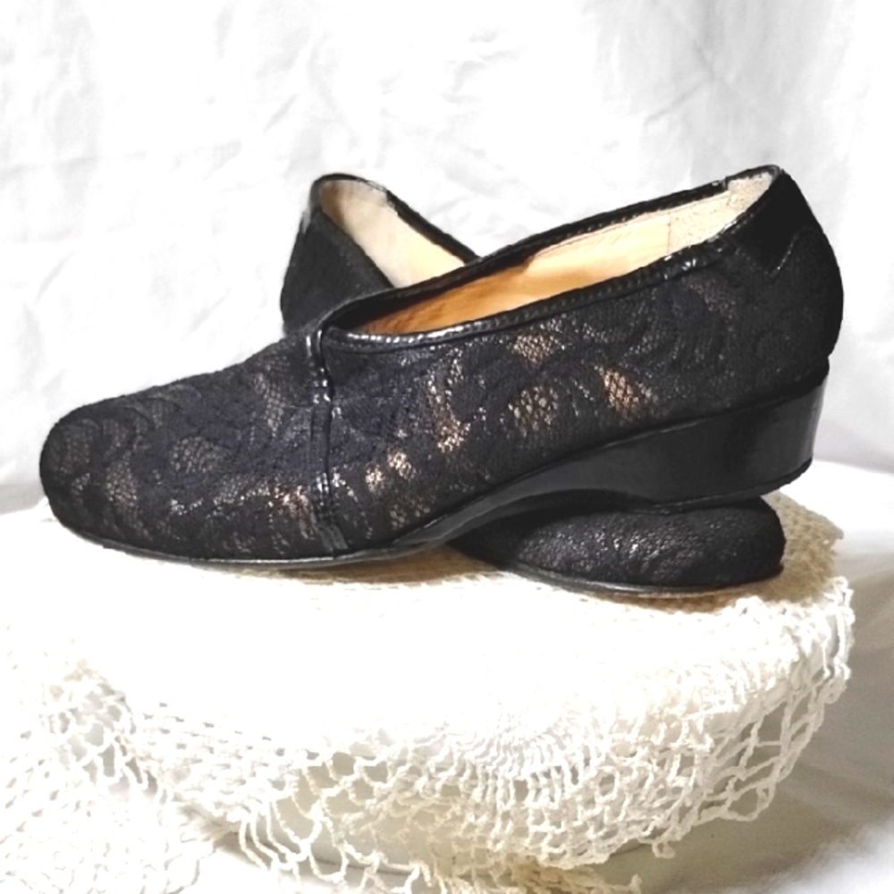 Lace Black Low Wedge Shoes Vero Cuoio Taryn Rose Italy 9.5M